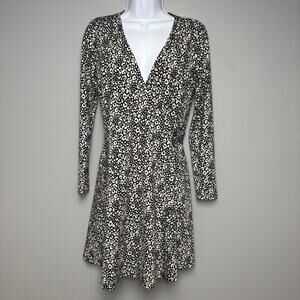 LOFT Leopard Print Black White Wrap Dress‎ Sz 2